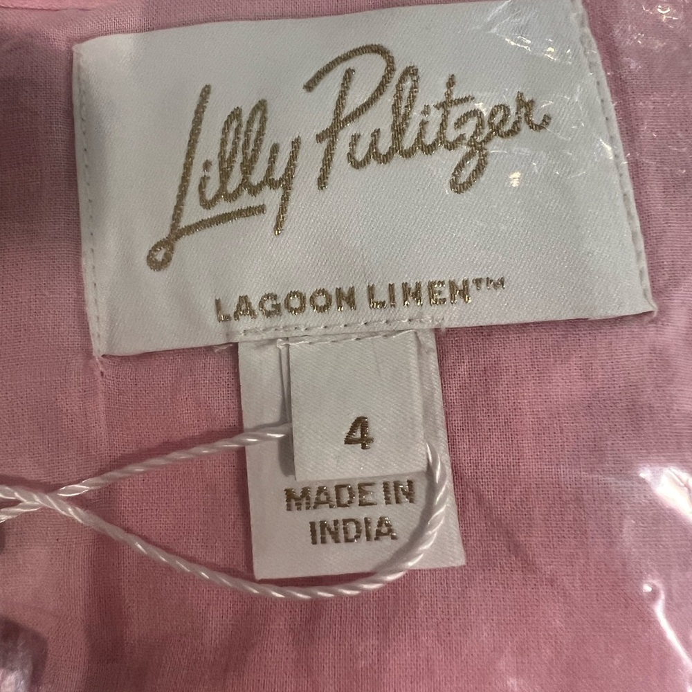 Lilly Pulitzer Pink Maxi Linen Caftan Ariella Green Embroidery - Picture 11 of 17
